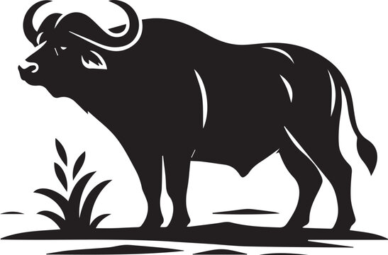 recommend clip art: African Buffalo silhouette vector black and white full body