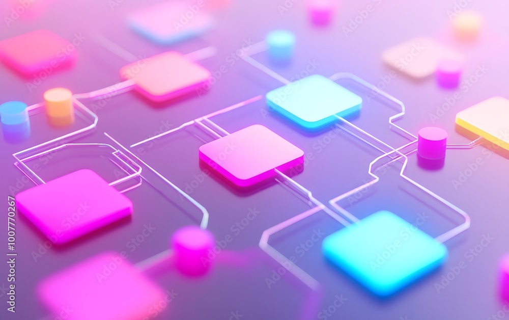 Poster vibrant abstract illustration featuring colorful blocks and lines, ideal for illustrating technology