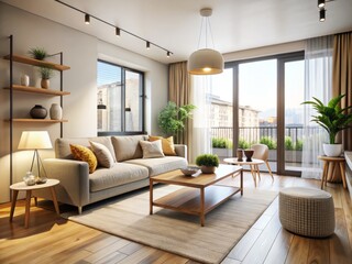 Bright and airy modern two-bedroom apartment with sleek minimalist decor, large windows, creamy walls, and stylish