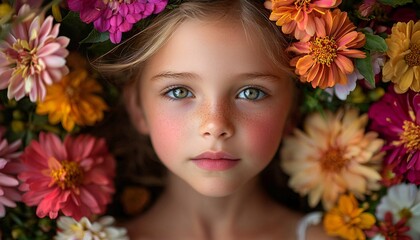 Dreamy Child's Fantasy: Whimsical Fairy Tale in Colorful Flower Garden Close-Up Photo