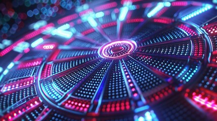 Close-Up Shot of Neon Dartboard with Dark Background for Dramatic Effect
