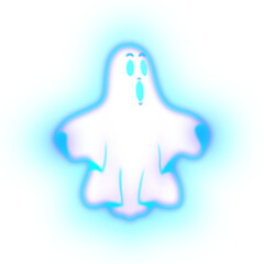 Fototapeta premium Cartoon glowing ghost with black background
