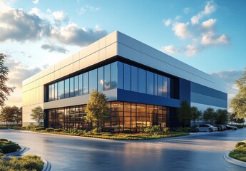 ブルーをアクセントにしたモダンなオフィス