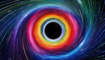 Obraz premium A massive black hole at the center of the cosmic void, swirl of rainbow light. its core a deep impenetrable black.