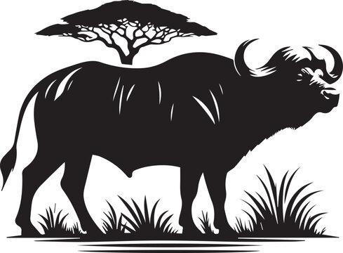 recommend clip art: African Buffalo silhouette vector black and white full body