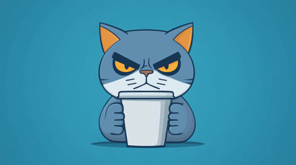 Grumpy cat holding a cup of coffee.