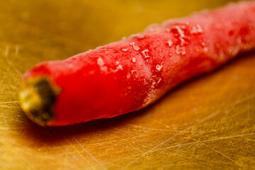 close up of frozen red chilies