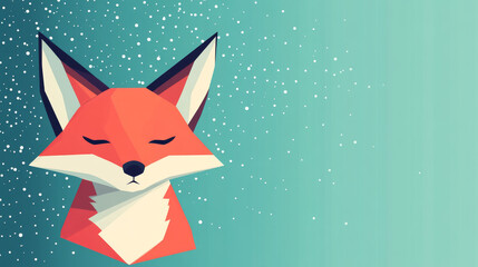 Obraz premium A red fox with closed eyes against a blue snowy background.