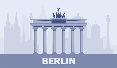 Fototapeta premium Skyline of Berlin. National German Landmark. Skyscapers and domes. Urban architecture and cityscape. Silhouette of city. Poster or banner for website. Flat vector illustration