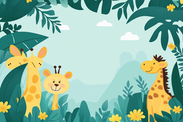 Cute animals in jungle scene