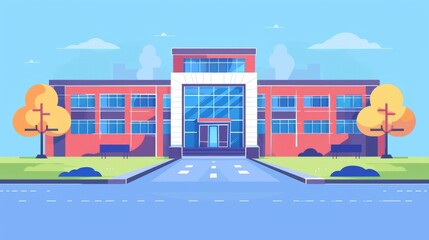 Naklejka premium Minimalistic Flat School Design Front View Illustration