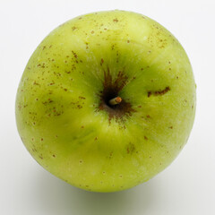 Flat lay of Fresh green Apple fruit isolated on white background. 