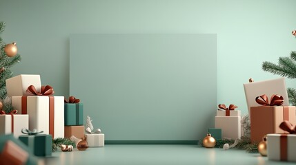 Festive holiday scene with wrapped gifts and greenery in a soothing environment.