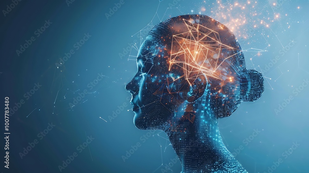 Aufkleber digital illustration of a human head composed of lines and dots, representing artificial intelligenc