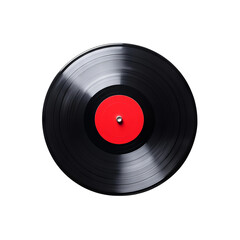 Vinyl record with a red center on a white isolated background.