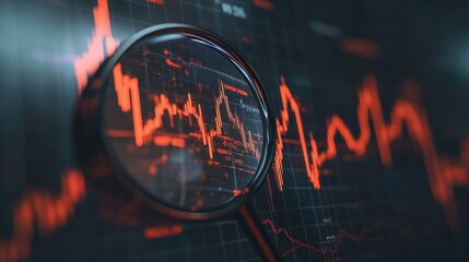 Fototapeta premium Magnifying Glass Over Falling Stock Market Chart