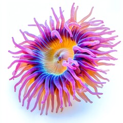 A colorful sea anemone, isolated on white, sharp focus on its delicate tentacles and vibrant colors