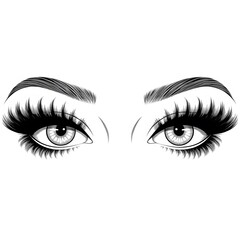 Illustration of a beautiful woman's eyes with long eyelashes on a white background Generated by AI