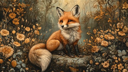 Obraz premium Forest Fox in Golden Hour Illustration.