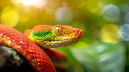 Fototapeta premium Colorful Snake Resting on a Plain Background