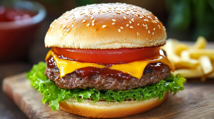 Celebrate National Fast Food Day with a delicious cheeseburger and fries ready to enjoy