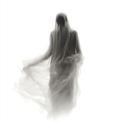 A spiritual apparition, isolated on a clean white background, with faint and ethereal details