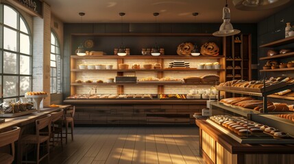 Bright and Clean Bakery Interior with Fresh Breads
