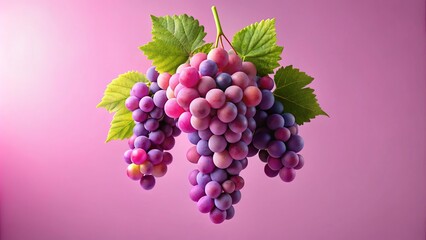 Fototapeta premium Bright digital grapes on a soft pink canvas form a modern, fresh aesthetic that exudes vibrancy and charm,