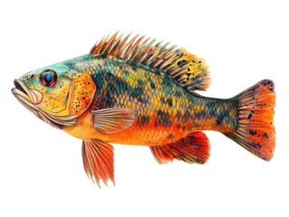 Fototapeta premium Freshwater fish with vibrant colors and textures, isolated on a plain white background, detailed and sharp