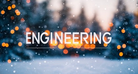 engineering lettering on winter snow holidays blurred lights bokeh background