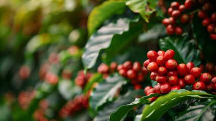 Obraz premium coffee bean berry plant fresh seed coffee tree growth in green eco organic farm
