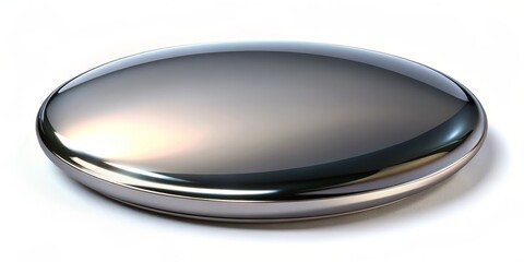 Polished metallic oval shape with reflective chrome finish, surrounded by subtle gradient shadows, evoking a sense of