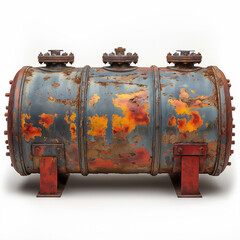 Weathered Isolation: Horizontal Oil Tank with Rust Patches