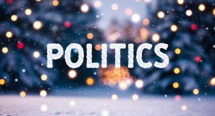 politics lettering on winter snow holidays blurred lights bokeh background