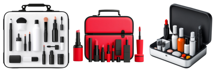 Modern Makeup Kits with Various Cosmetic Products