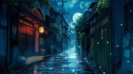 nice anime background for theme, flood in the town