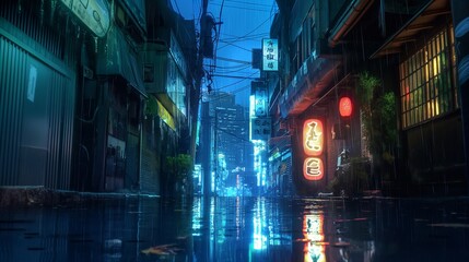 nice anime background for theme, flood in the town