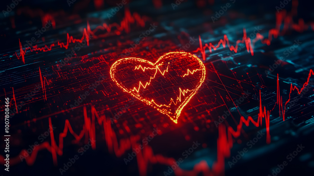 Poster heartbeat pulse graph in digital abstract design