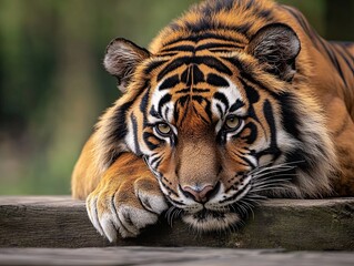 Fototapeta premium tiger isolated on wooden background