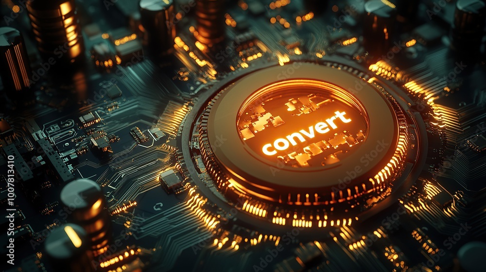 Aufkleber advanced circuit board with glowing 'convert' processor
