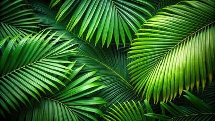 Closeup view of tropical green leaf and palm background, nature, closeup, green, leaf, palm, background, flat lay, dark