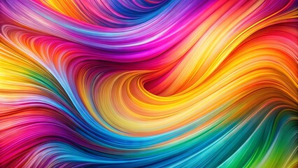 Obraz premium Vibrant, curved streaks of pink, orange, yellow, green, blue, and purple hues swirl together in a dynamic, abstract
