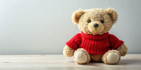 Teddy bear with a red sweater , teddy bear, stuffed animal, childhood, red sweater, cozy, toy, cute, soft, fluffy, cuddly
