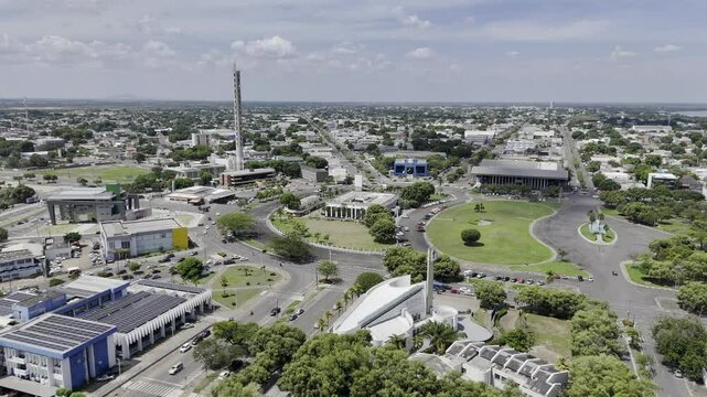 Drone orbits southwest side of Pra&ccedil;a Centro Civico in Boa Vista, Roraima, Brazil