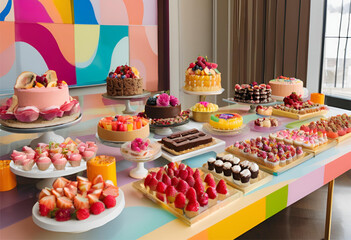 food, market, candy, fruit, buffet, shop, sweet, fresh, healthy, supermarket, colorful, salad, meat, delicious, vegetable, dessert, store, sweets, tasty, cake, chocolate, snack, green, red, sugar