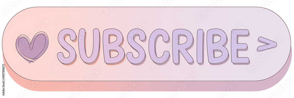 Poster minimalistic pastel subscribe button with a heart icon and light purple text. soft gradient colors a