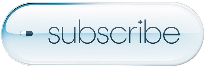Glossy transparent subscribe button with a pill-shaped design and minimalist font, perfect for futuristic or health-related content. PNG transparent background.
