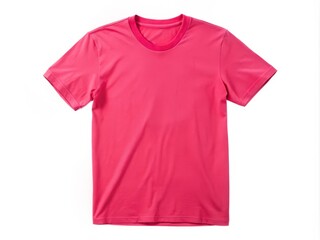 Vibrant pink short-sleeved t-shirt with a relaxed fit, laid flat on a soft white background, showcasing its bright