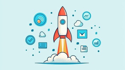 Rocket Launching with Business Icons Illustration