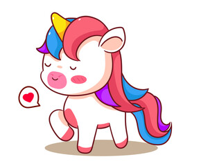 Cute Unicorn Cartoon Vector. Adorable and Kawaii Animal Concept Design. Hand drawn style. Icon Mascot Logo Illustration. Isolated White Background.